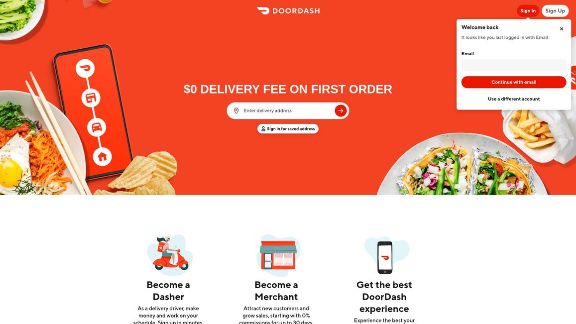 Door Dash Homepage