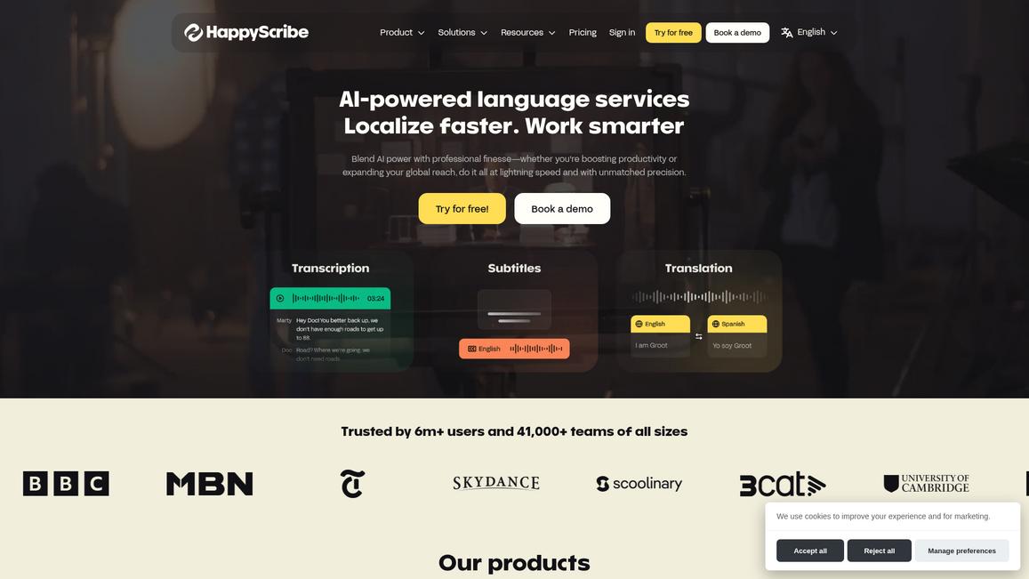 Happy Scribe Homepage
