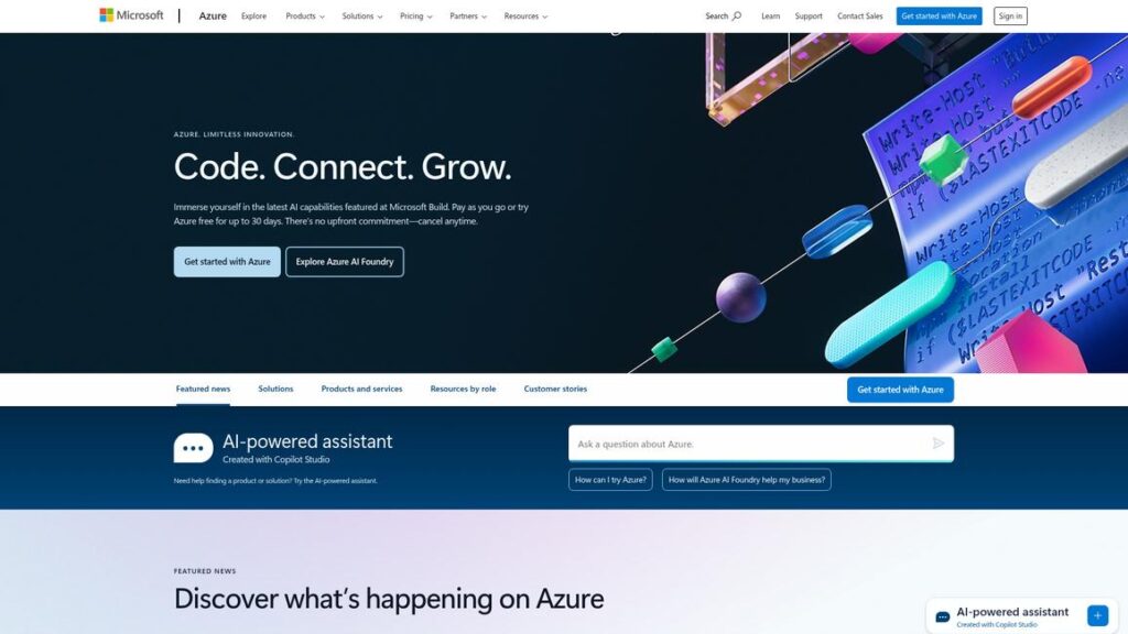 Microsoft Azure Homepage