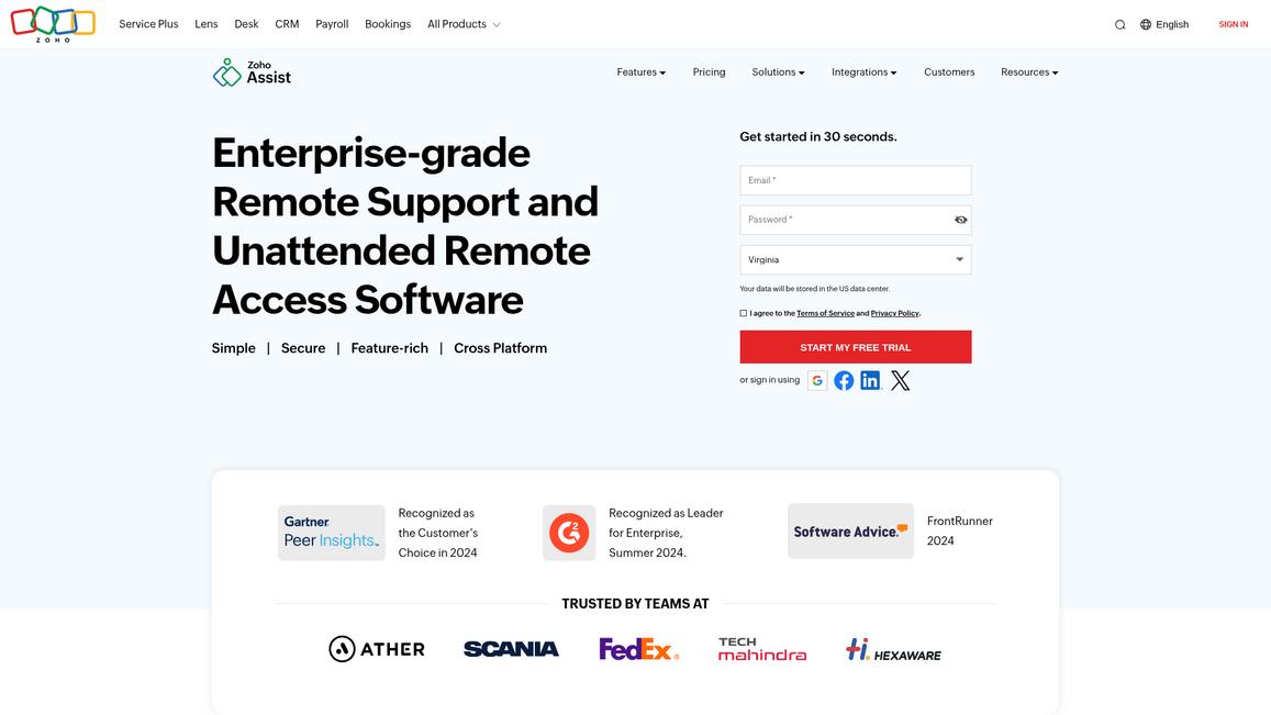 Zoho Assist Homepage