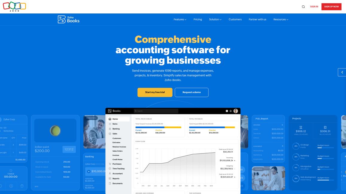 Zoho Books Homepage