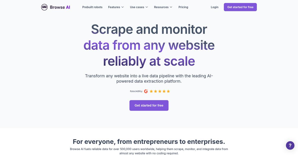 Browse Ai Homepage