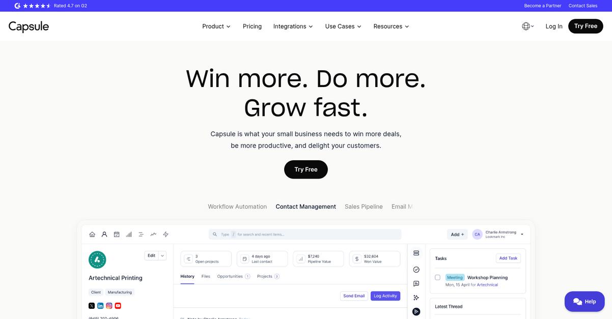 Capsule Crm Homepage