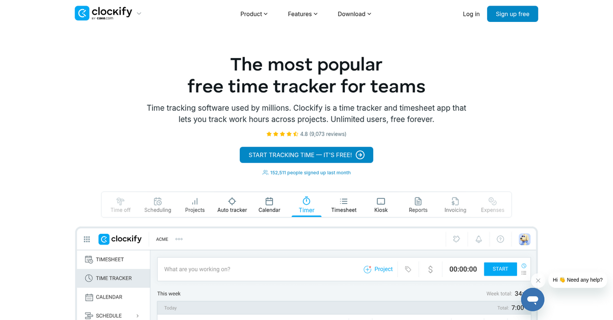 Clockify Homepage