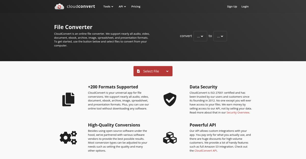 Cloud Convert Homepage