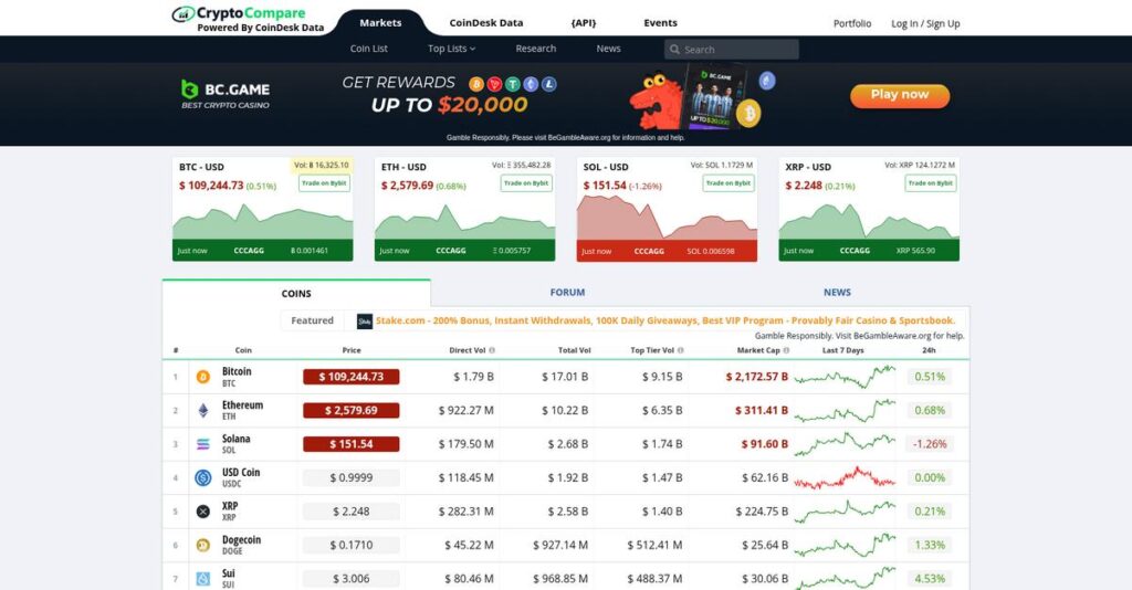 CryptoCompare Homepage