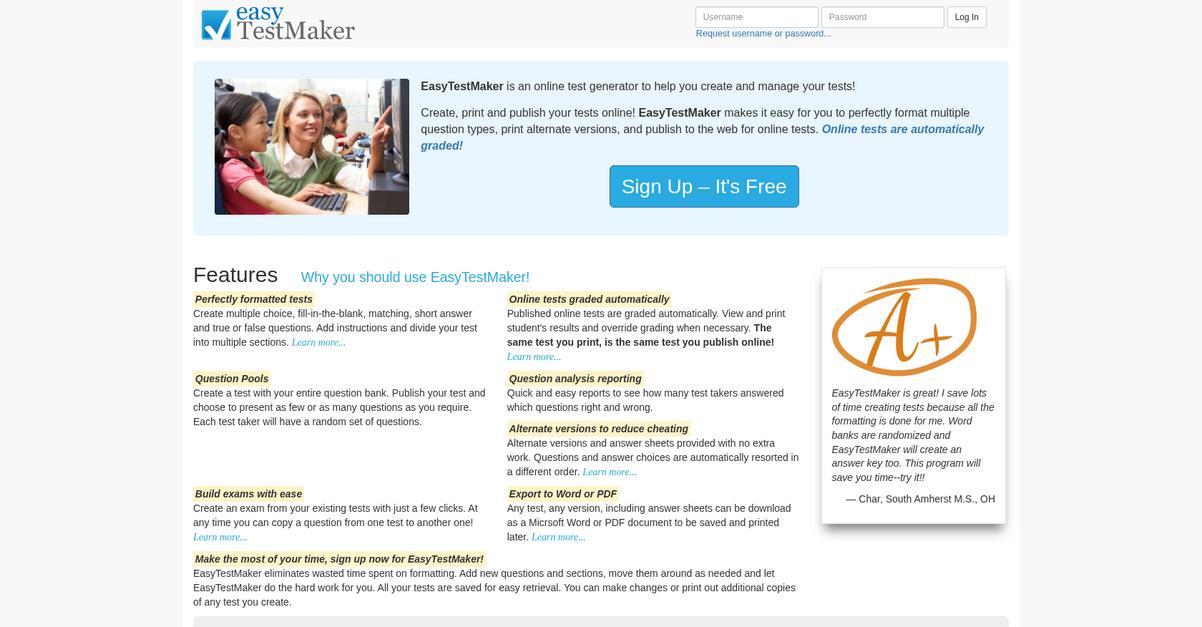 Easy Test Maker Homepage