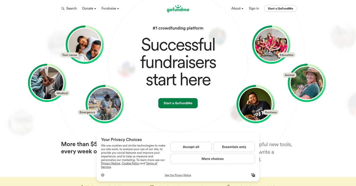 Go Fund Me Homepage