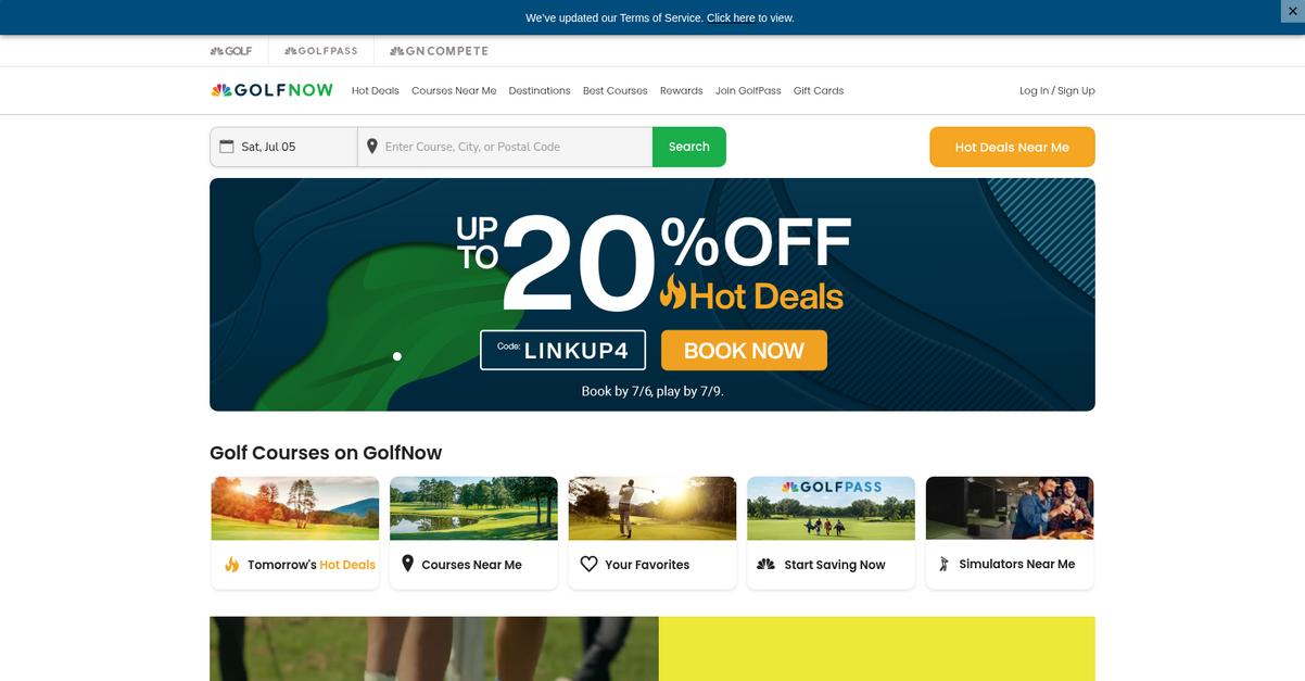 Golf Now Homepage