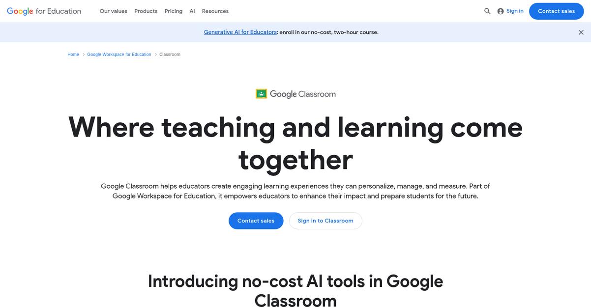 Google Classroom Homepage