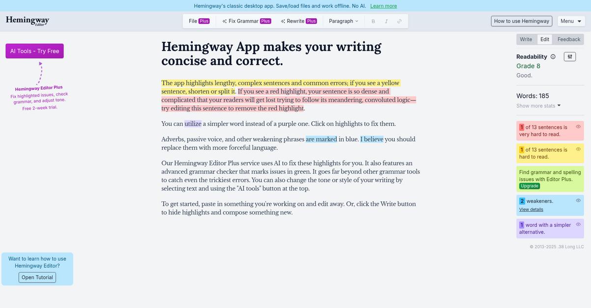 Hemingway Editor Homepage