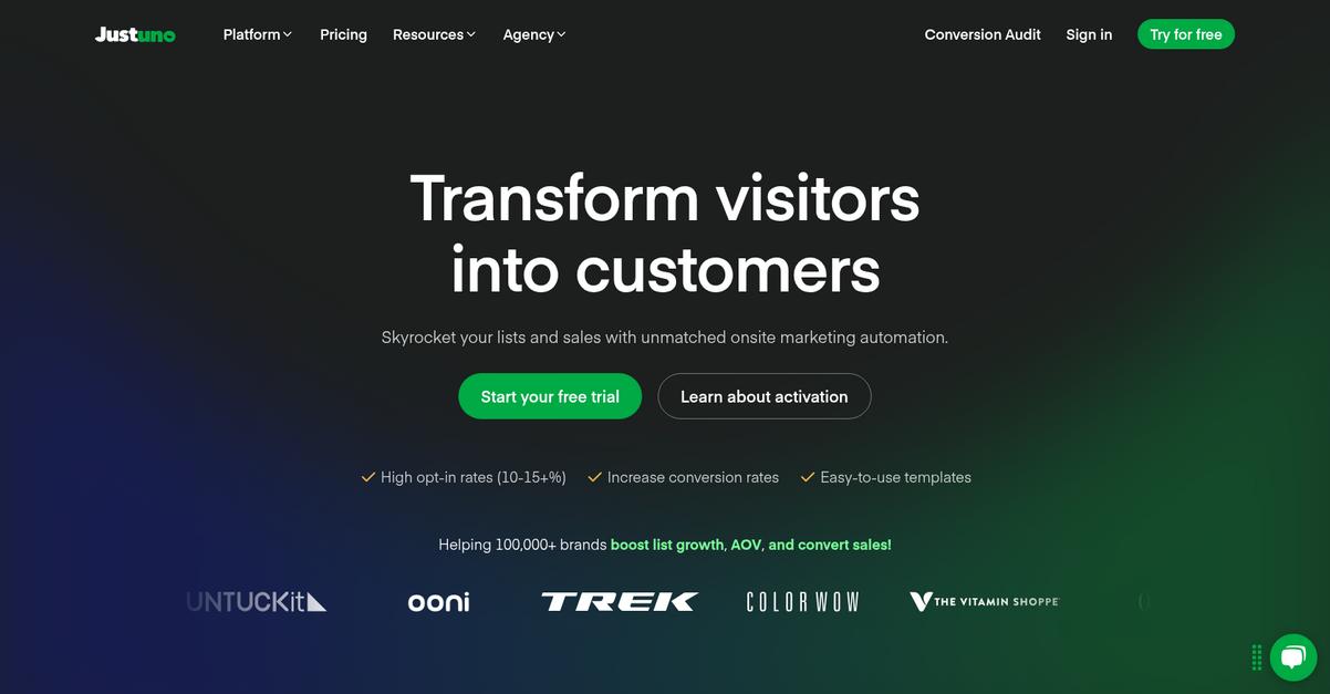 Justuno Homepage