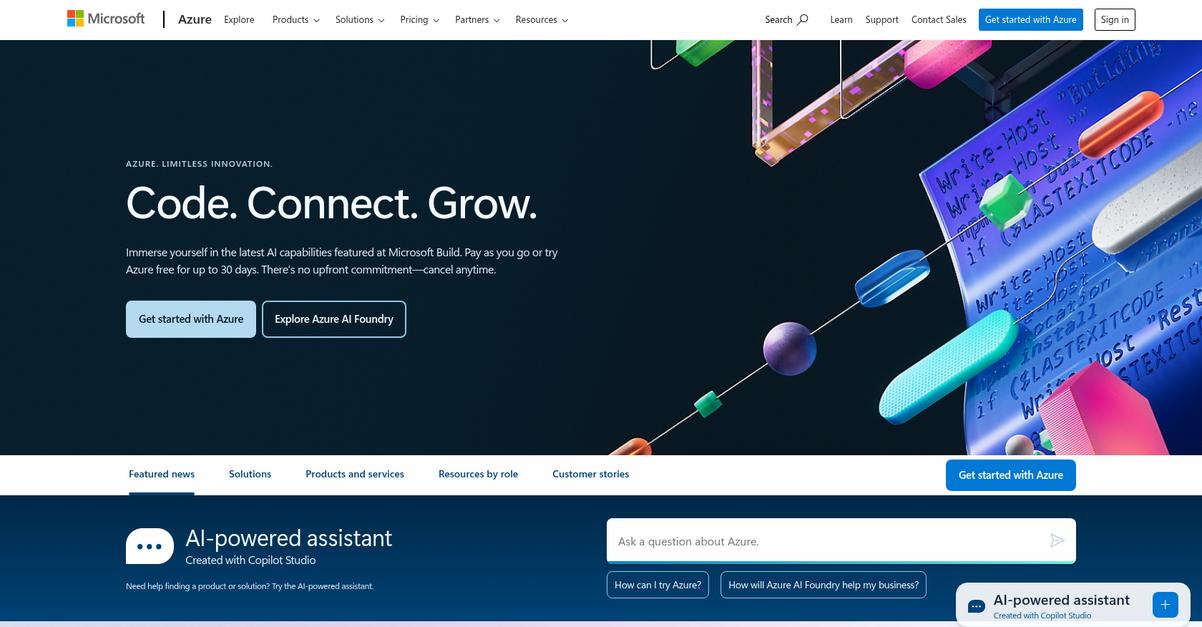 Microsoft Azure Homepage