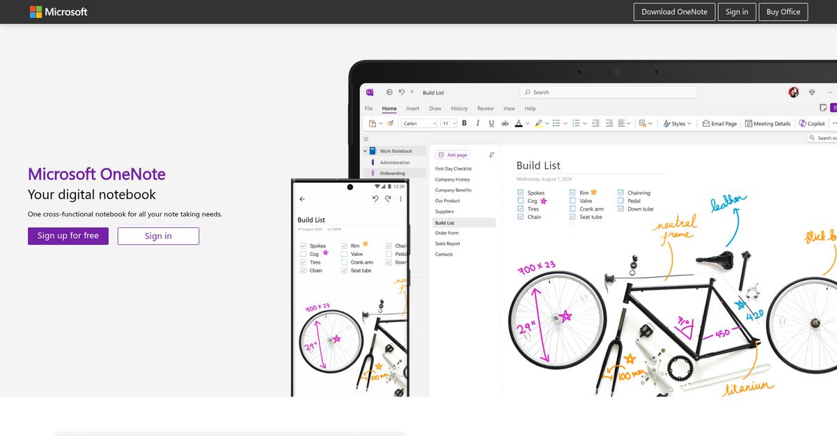 Microsoft One Note Homepage