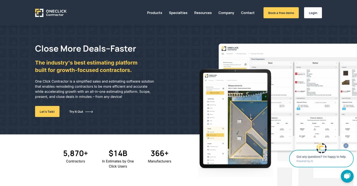 One Click Contractor Homepage