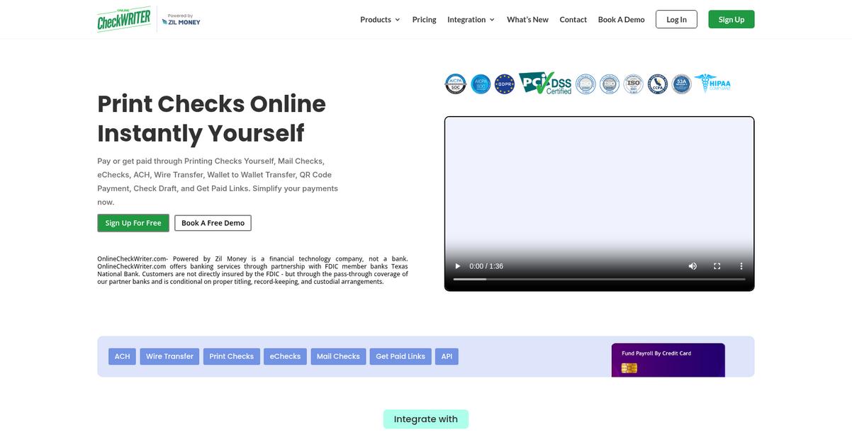 Online Check Writer Homepage