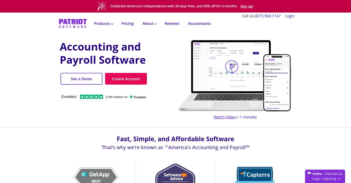 Patriot Software Homepage