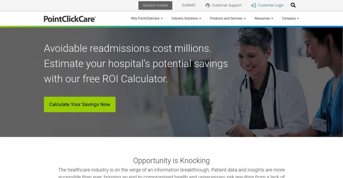 Point Click Care Homepage