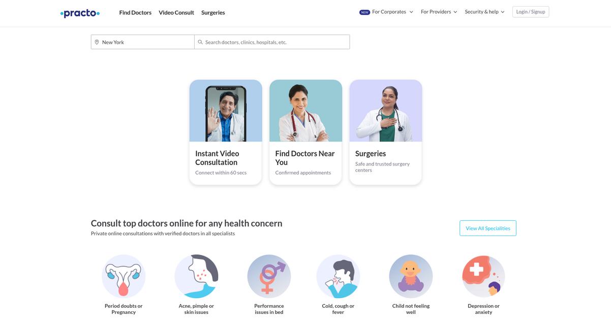 Practo Homepage