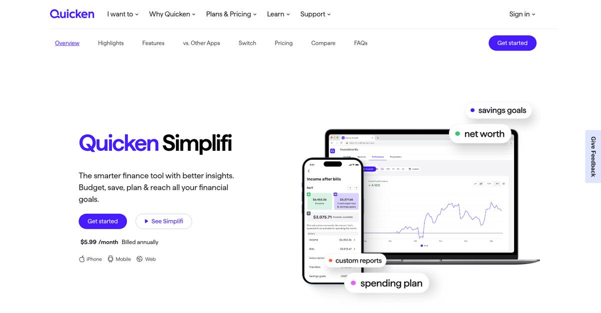 Quicken Simplifi Homepage