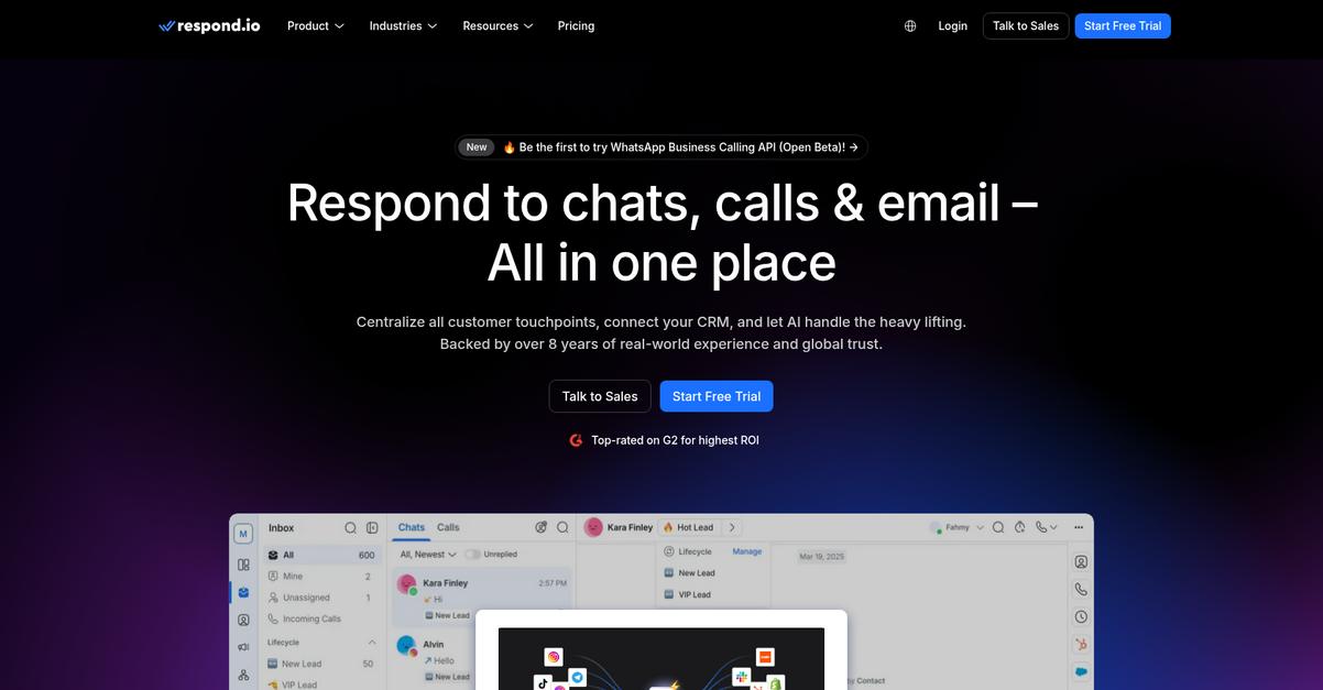 Respond.Io Homepage
