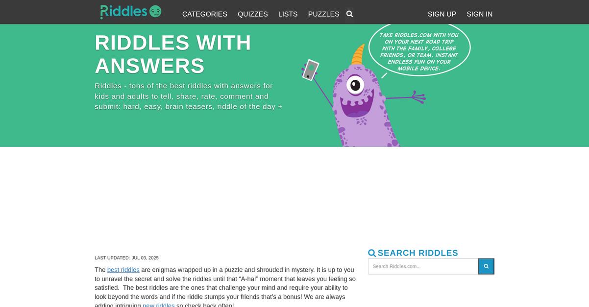 Riddles.Com Homepage