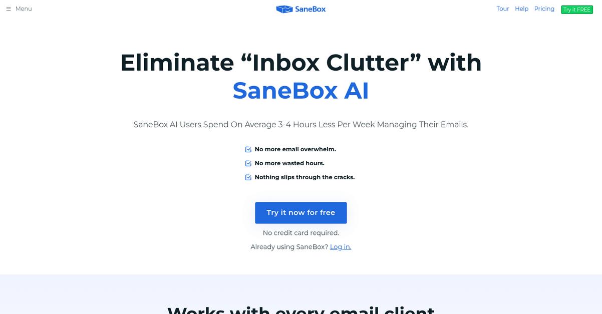Sane Box Homepage