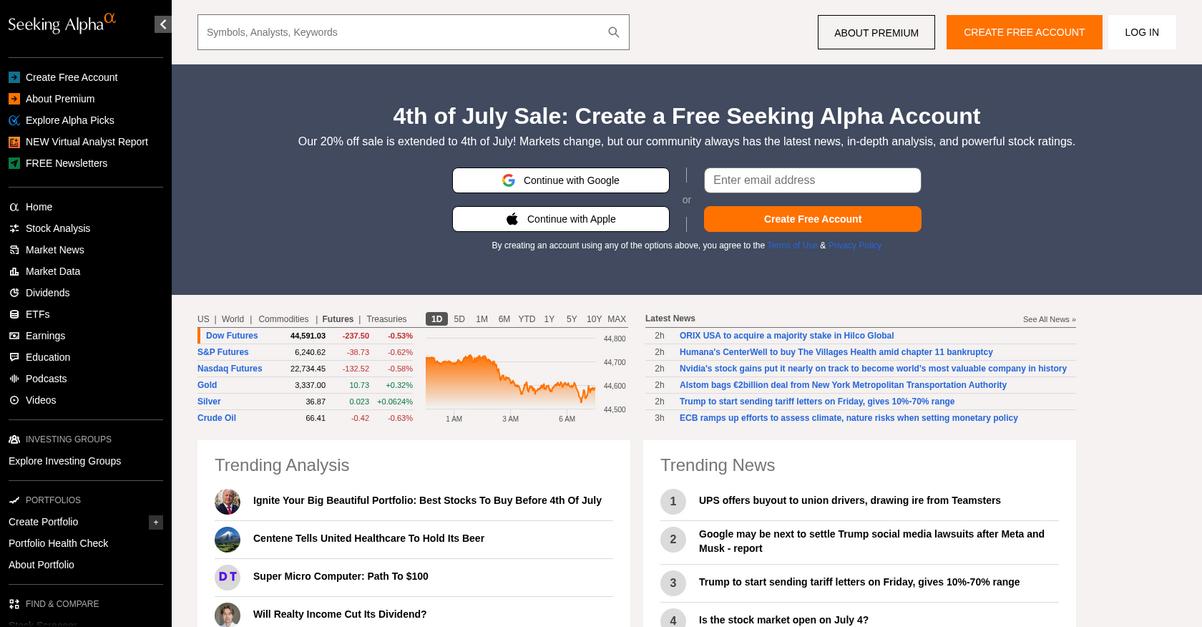 Seeking Alpha Homepage