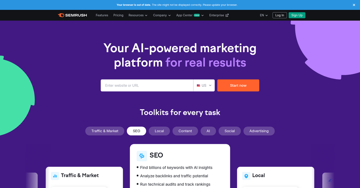 Semrush Homepage