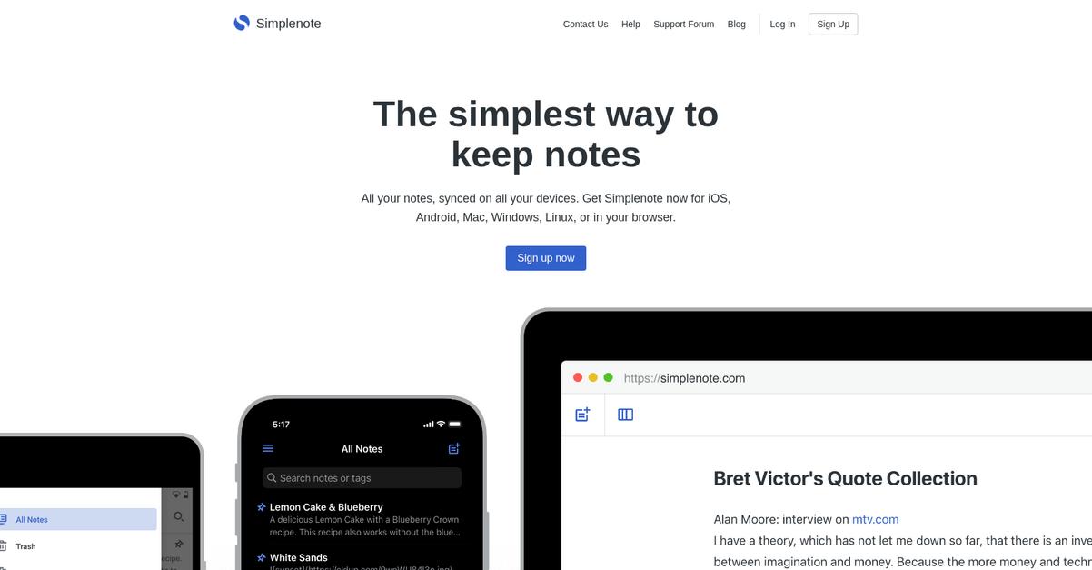 Simplenote Homepage