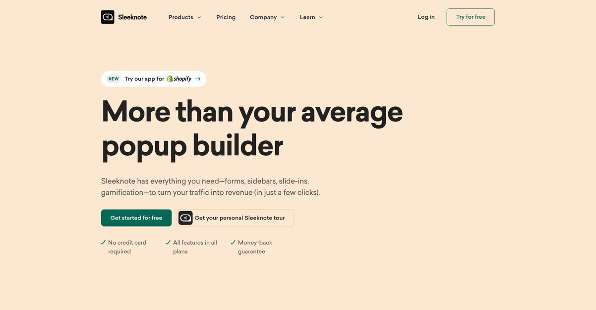 Sleeknote Homepage
