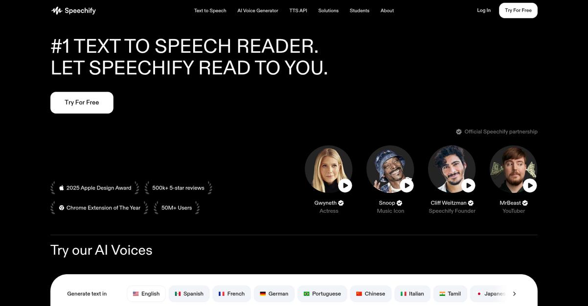 Speechify Homepage