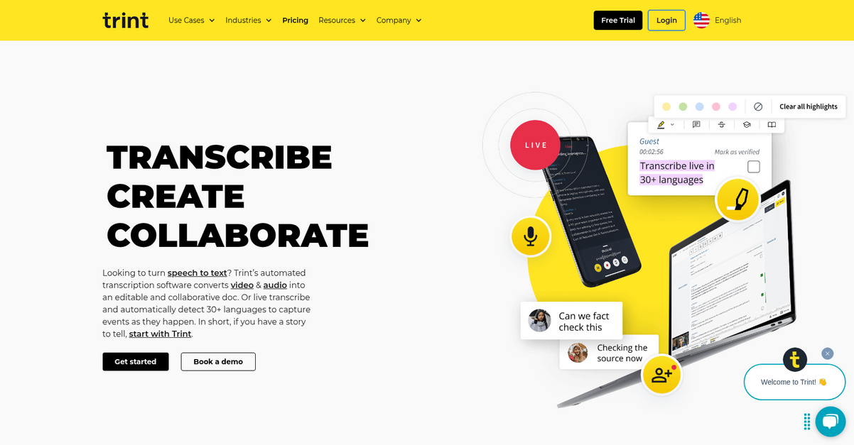 Trint Homepage