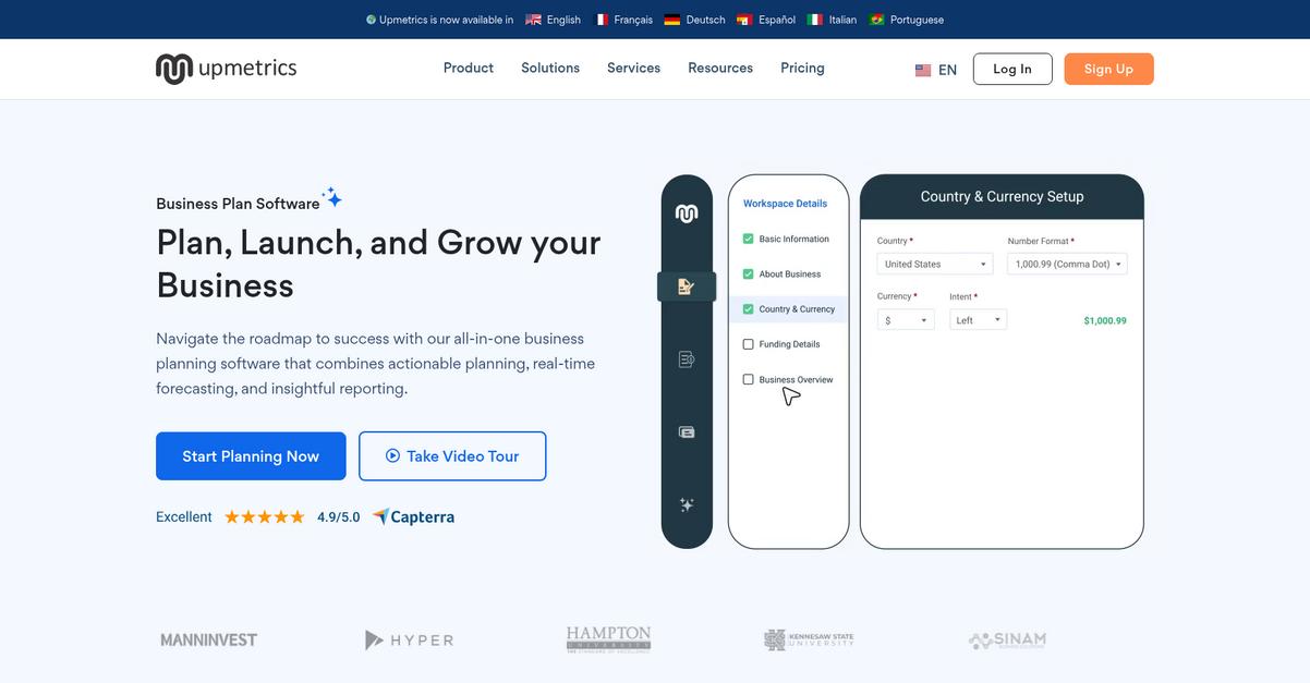 Upmetrics Homepage