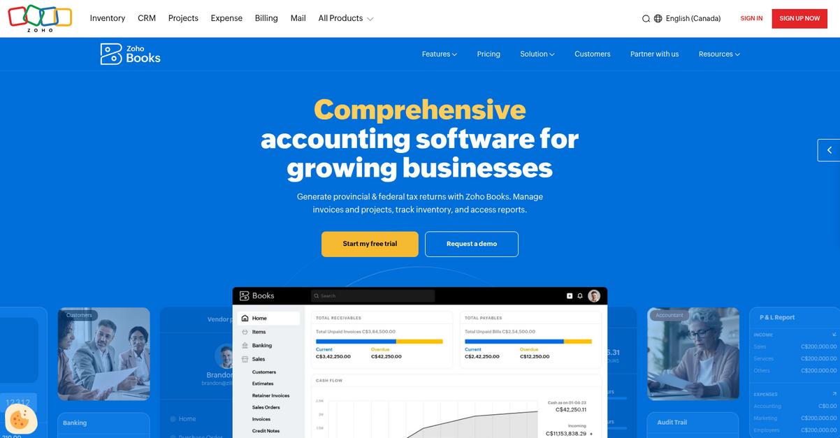 Zoho Books Homepage
