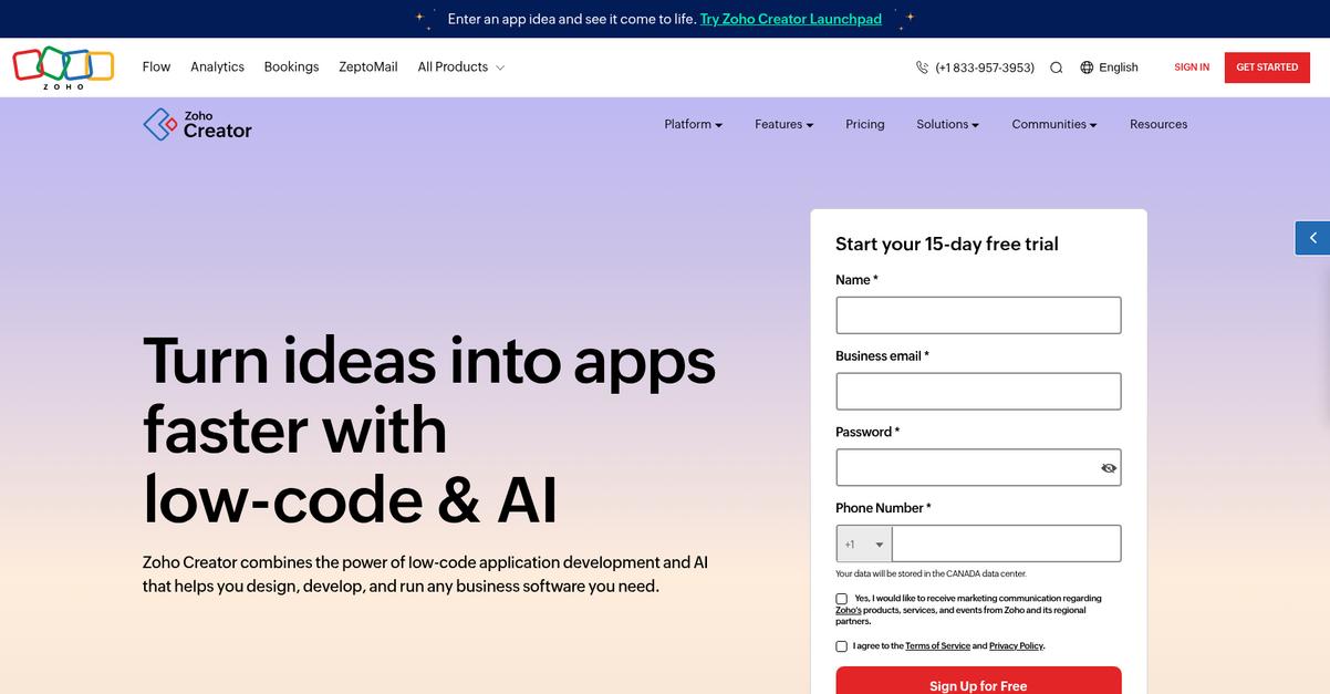 Zoho Creator Homepage