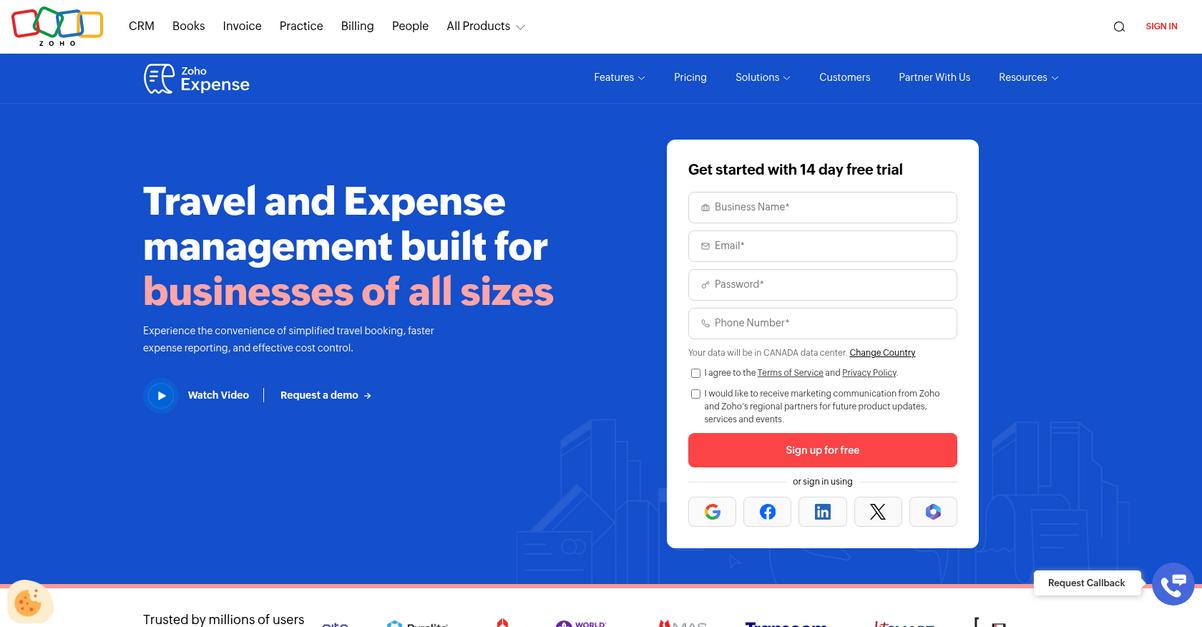 Zoho Expense Homepage