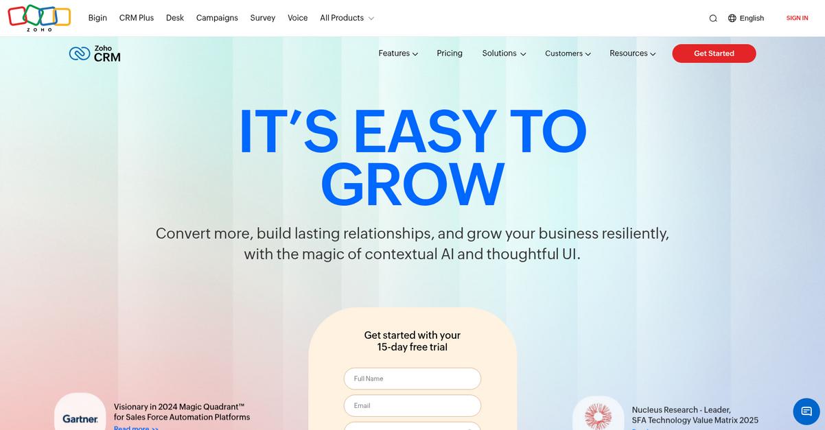 Zoho Homepage
