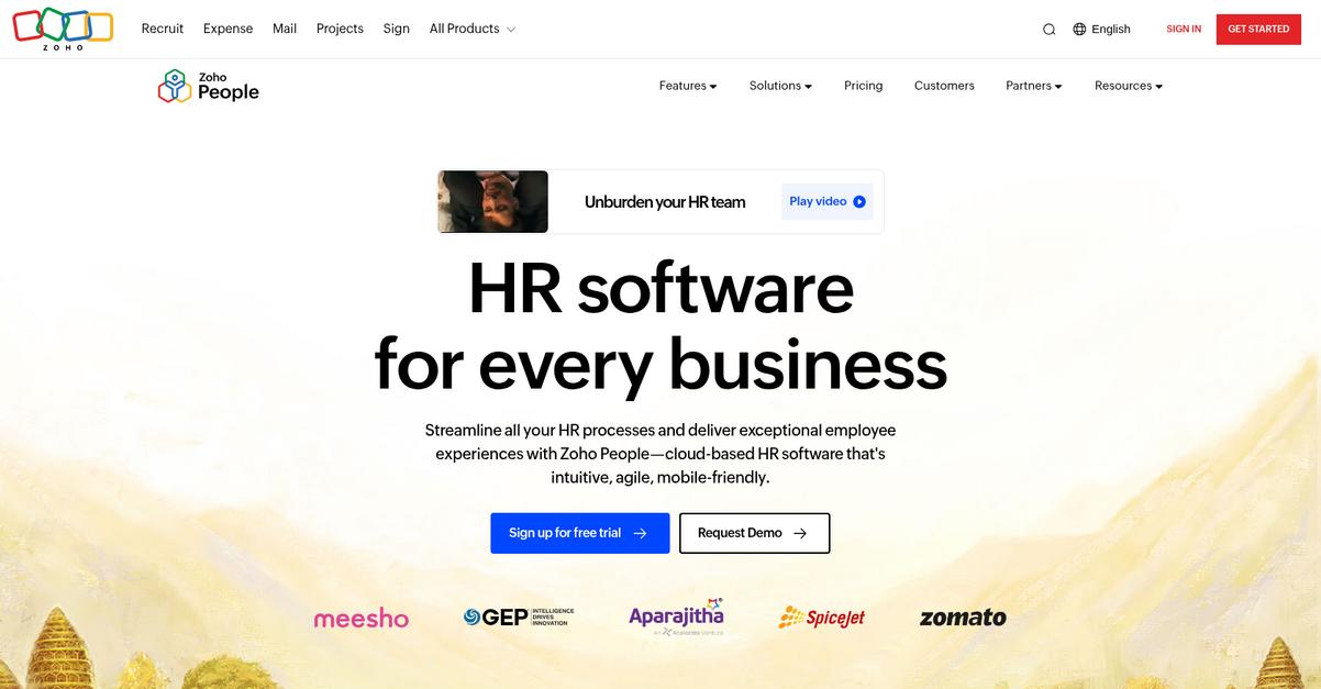 Zoho People Homepage