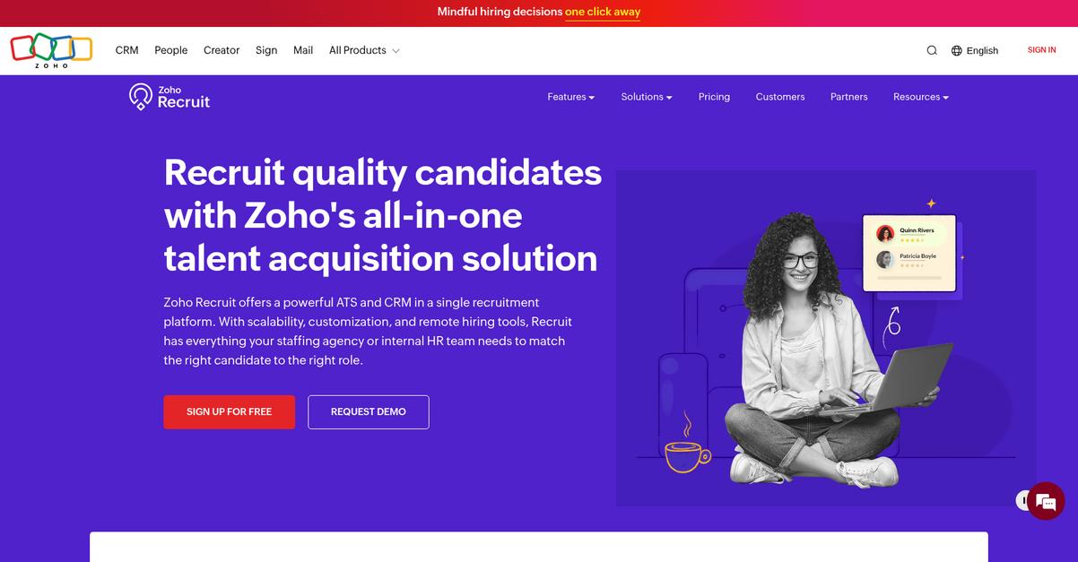 Zoho Recruit Homepage