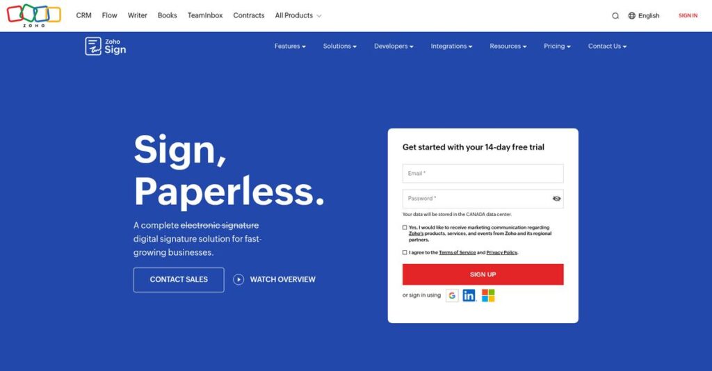 Zoho Sign Homepage