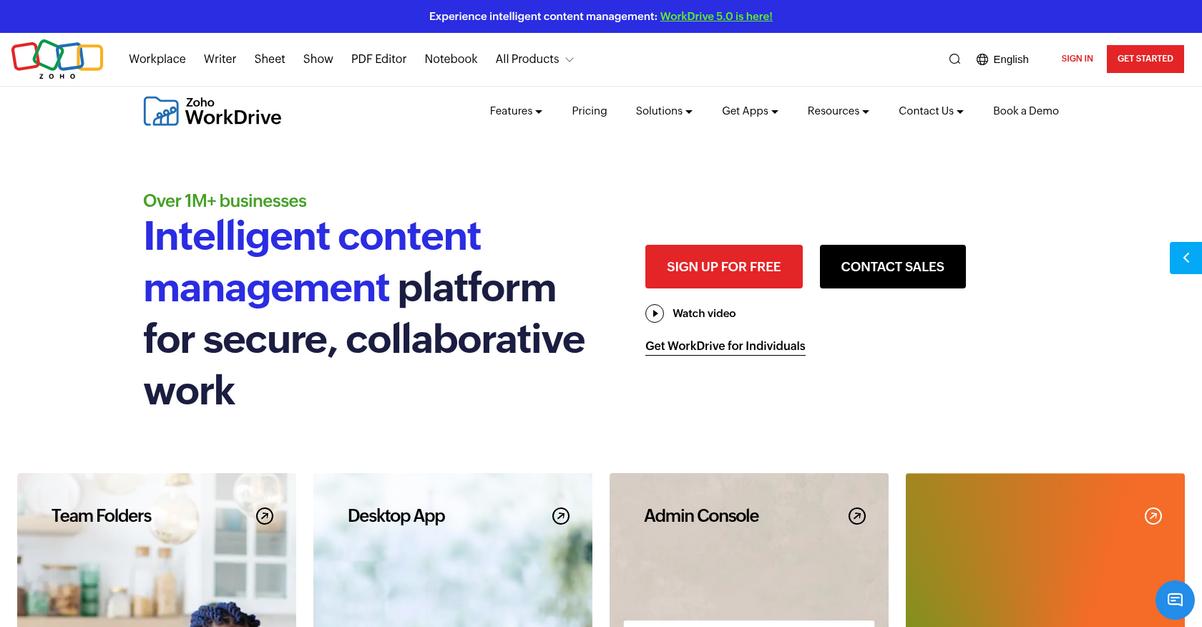 Zoho Work Drive Homepage