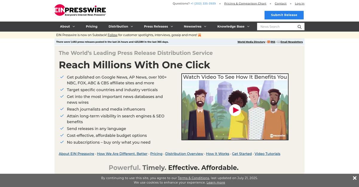 Ein Presswire Homepage